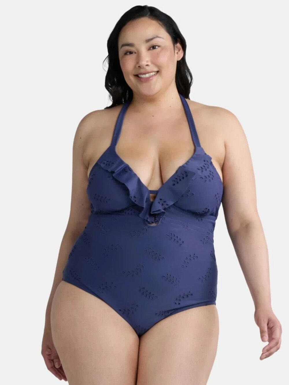 Time and Tru Women’s Plus Eyelet Embroidered Ruffle One Piece Swimsuit Size 3X